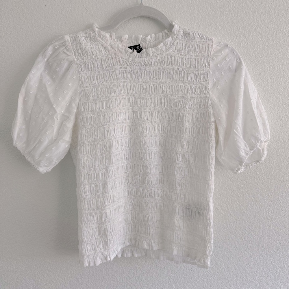 JCrew Smocked Blouse| White | XXS